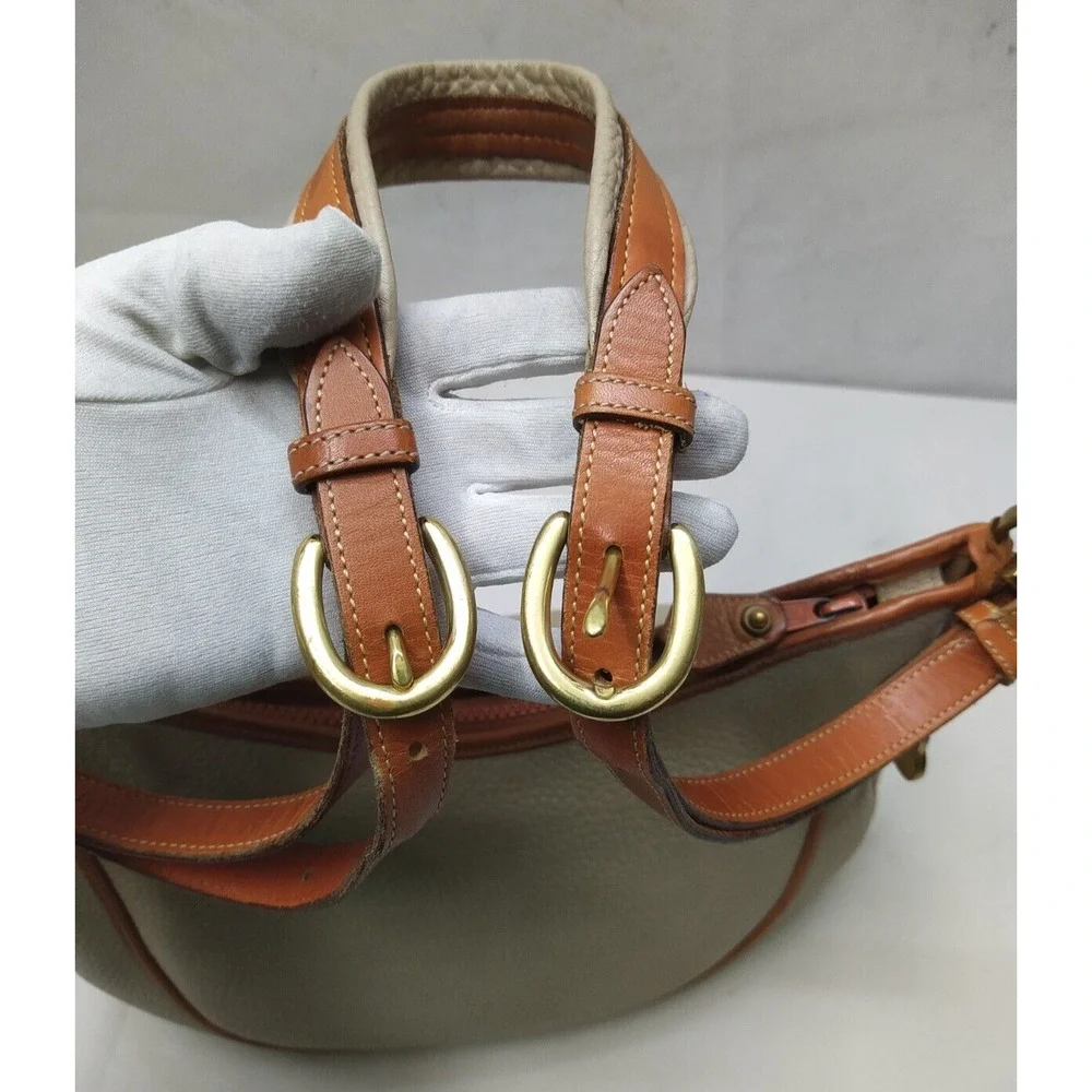 Dooney & Bourke Ivory Pebbled Leather Zipper Hobo Shoulder Bag - Vintage